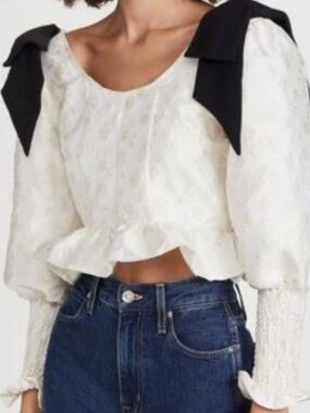 White Puff-Sleeve Tie-Shoulder Crop Top